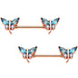 9/16 Aqua Gem Rose Gold PVD Double Dragonfly Barbell Nipple Ring Set