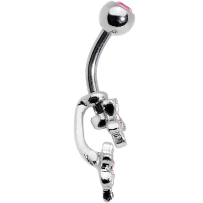 Pink Gem Field of Flowers Dangle Belly Ring