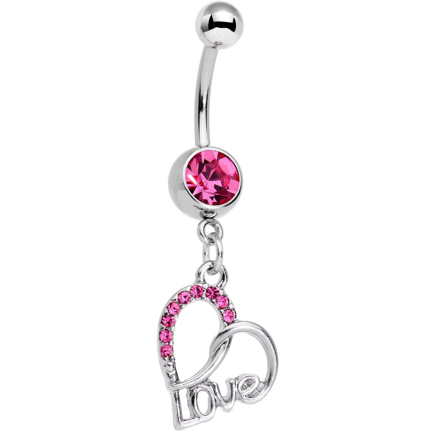 Pink Gem Love in Your Heart Dangle Belly Ring