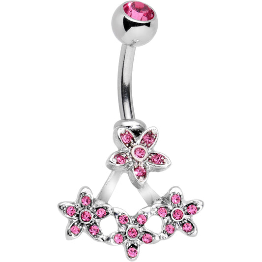 Pink Gem Field of Flowers Dangle Belly Ring