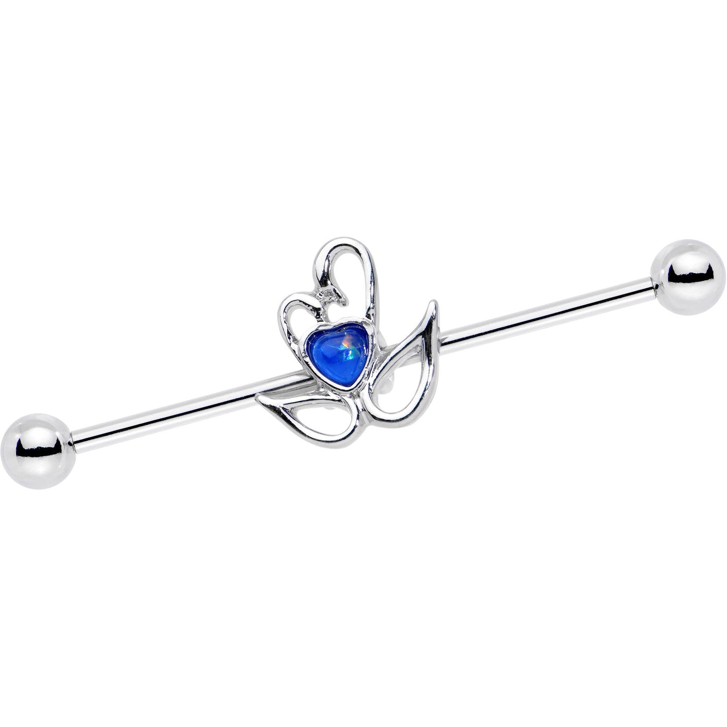 Blue Gem Mother Daughter Swan Heart Industrial Barbell 38mm