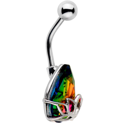 Aurora Gem Teardrop Lotus Flower Belly Ring