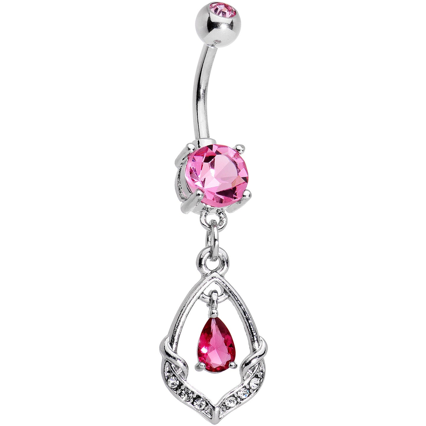 Pink CZ Gem Precious Treasure Dangle Belly Ring