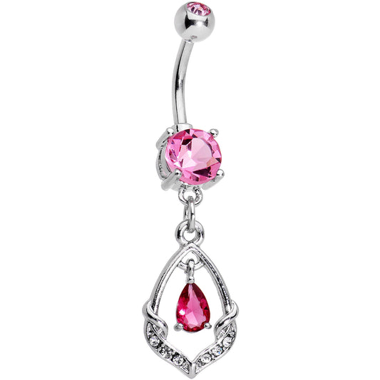 Pink CZ Gem Precious Treasure Dangle Belly Ring