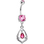 Pink CZ Gem Precious Treasure Dangle Belly Ring