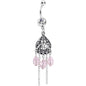 Pink Clear Gem Lovely Ladies Lattice Heart Dangle Belly Ring