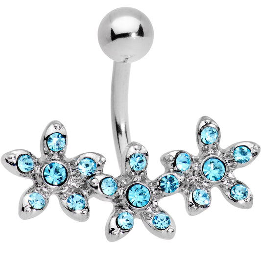 Aqua Gem Triple Flower Belly Ring