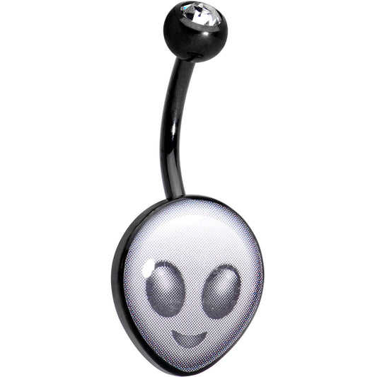 Licensed Alien Head emoji Clear CZ Gem Black Anodized Belly Ring