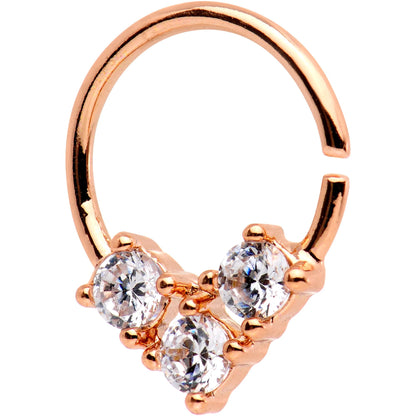 16 Gauge Clear CZ Rose Gold Tone Triple Triangle Circular Ring