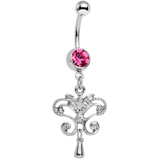 Pink Gem Chandelier Double Dangle Belly Ring