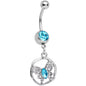 Blue Gem CZ Butterfly Halo Dangle Belly Ring