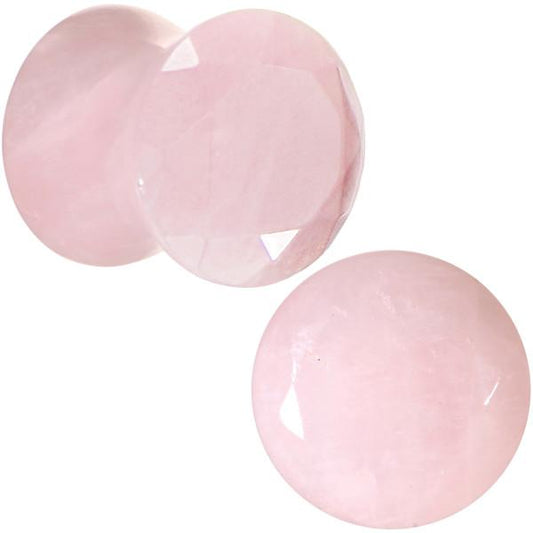 00 Gauge Rose Quartz Semi Precious Stone Faceted Double Flare Plug Set