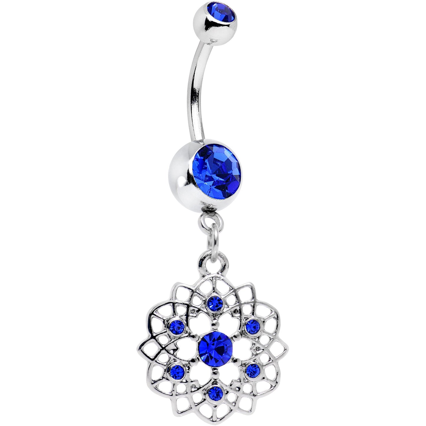 Royal Blue Gem Twist Flower Dangle Belly Ring