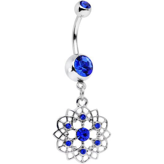 Royal Blue Gem Twist Flower Dangle Belly Ring