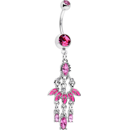 Pink Gem Party Ready Fan Chandelier Dangle Belly Ring