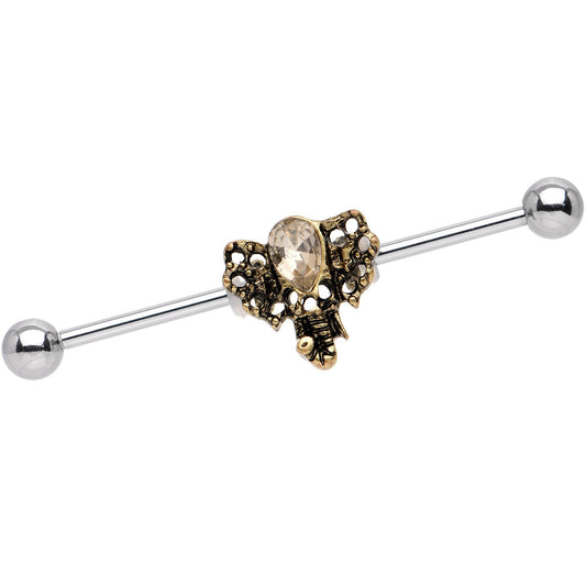 14 Gauge Clear Gem Elegant Elephant Industrial Barbell 38mm