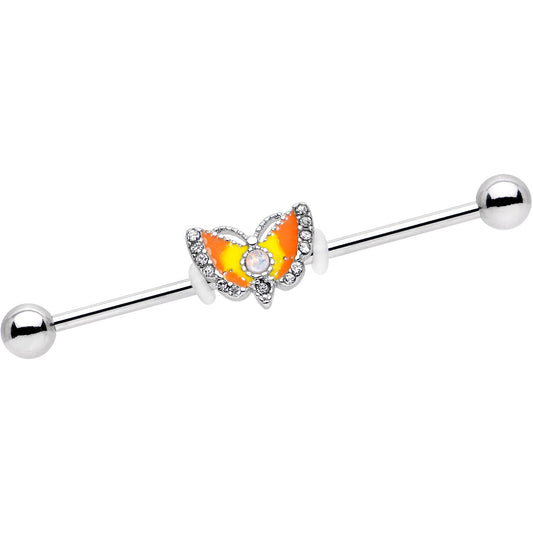 White Faux Opal Orange Moth To a Flame Industrial Barbell 38mm