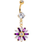 Purple CZ Gem Gold Tone Anodized Fancy Flower Dangle Belly Ring