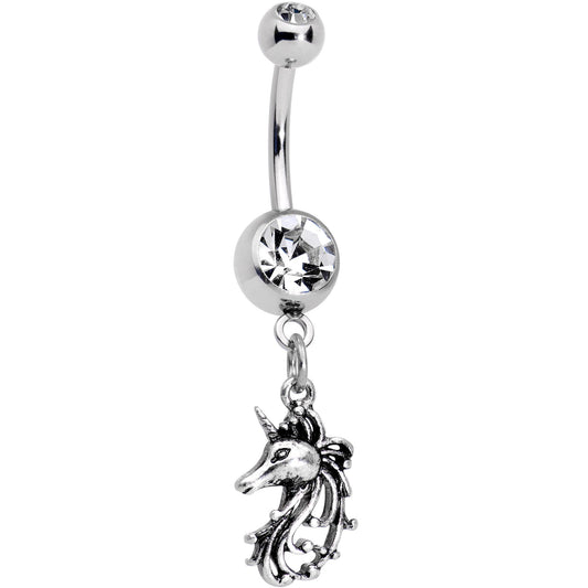 Clear Gem Unicorn Mane Dangle Belly Ring