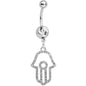 Clear Gem Hollow Hamsa Hand Dangle Belly Ring