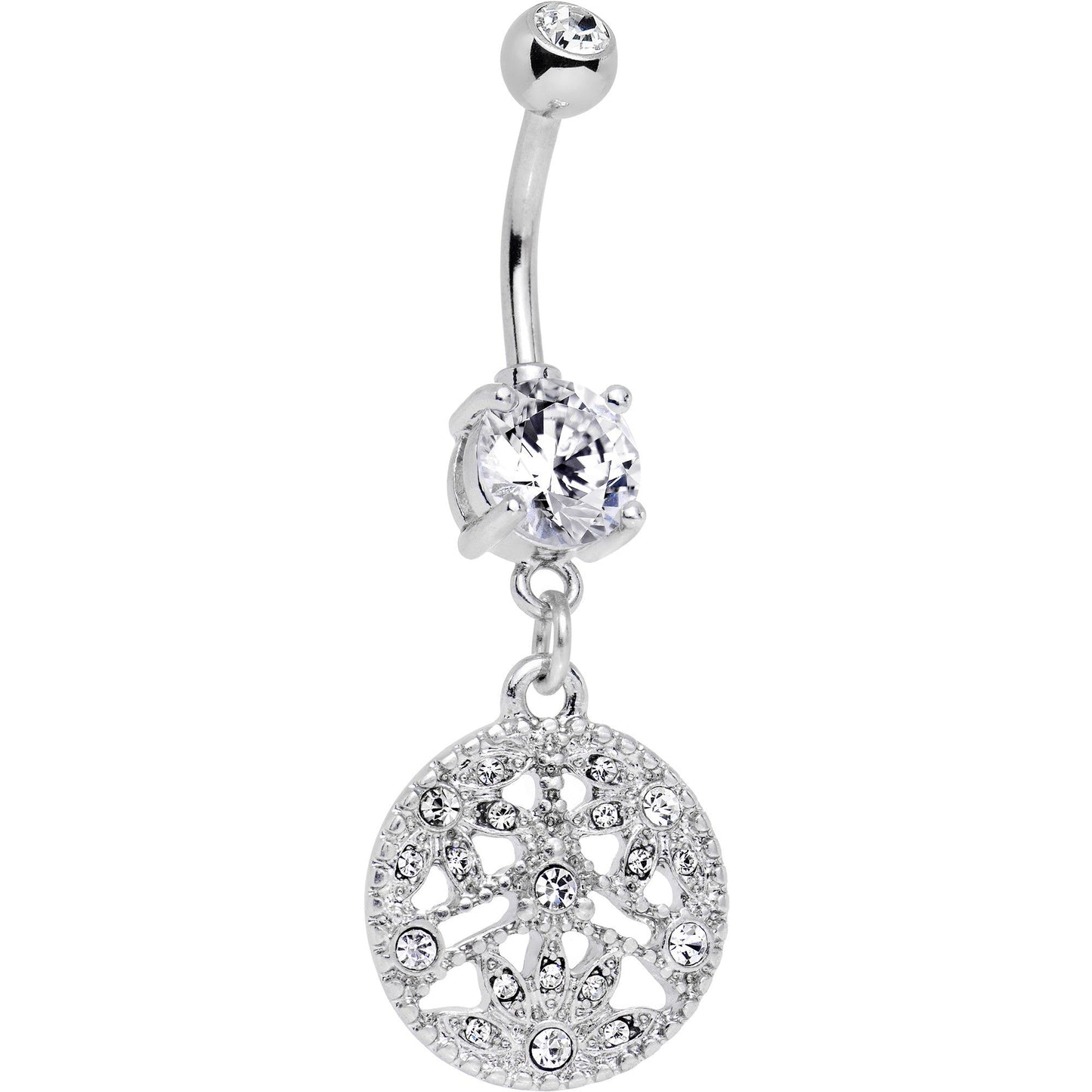 Clear CZ Gem Baroque Beauty Disc Dangle Belly Ring