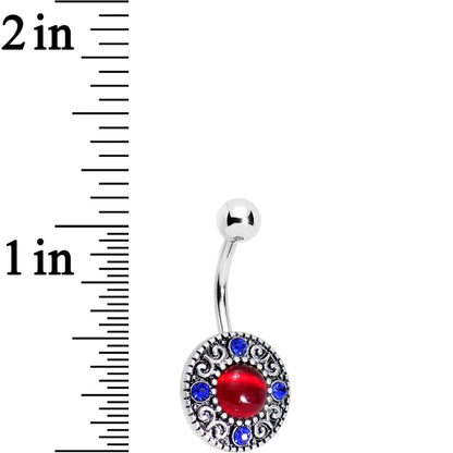 Red Blue Gem Circular Swirling Disc Belly Ring