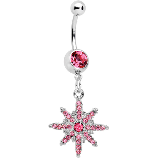 Pink Gem Northern Winters Snowflake Dangle Belly Ring