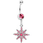 Pink Gem Northern Winters Snowflake Dangle Belly Ring