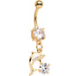 Clear Gem CZ Gold PVD Splashing Dolphin Dangle Belly Ring