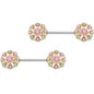 14 Gauge 5/8" Pink Gem Rounded Flower Barbell Nipple Ring Set