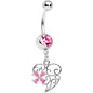 Pink Gem Filigree Heart Flower Dangle Belly Ring