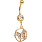 Clear Gem CZ Gold Tone Anodized Butterfly Halo Dangle Belly Ring