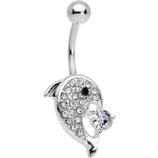 Clear Gem Delightful Dolphin Belly Ring