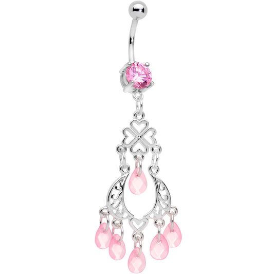 Pink Gem Clover Chandelier Dangle Belly Ring