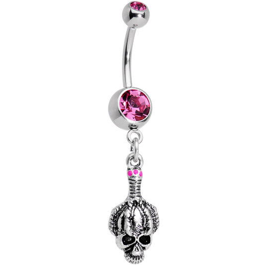 Pink Gem Creepy Shrunken Head Dangle Belly Ring