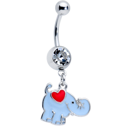 Clear Gem Red Heart Cartoon Elephant Belly Ring