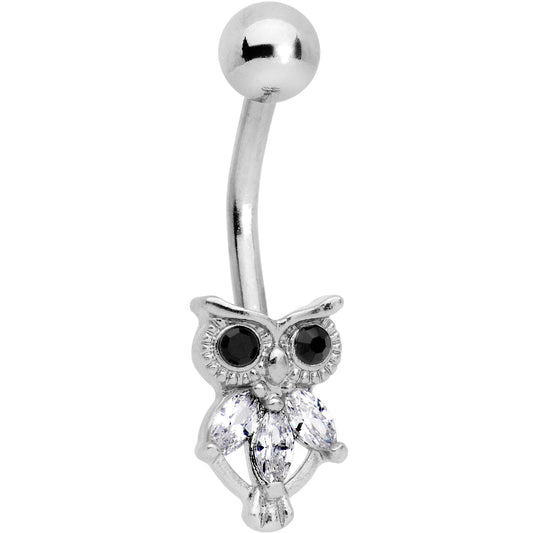 Clear Black Gem Night Eye Owl Belly Ring