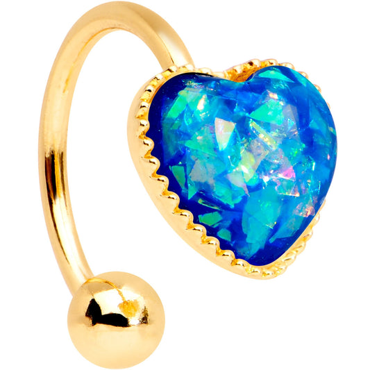 Blue Faux Opal Gold Tone Anodized Sacred Heart Non Pierced Ear Cuff