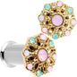 Pink Green White Gem Glam Flower Double Flare Tunnel Plug Set