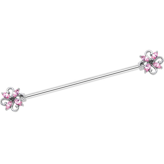 14 Gauge Pink Gem Windmill Flower Industrial Barbell 38mm