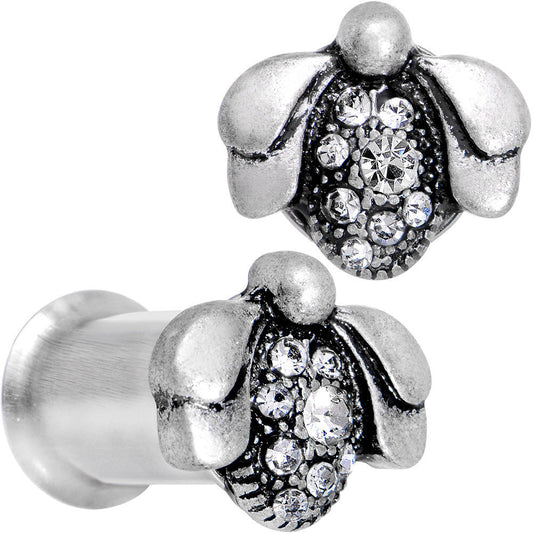 2 Gauge Clear Gem Steel Allow Me Ladybug Double Flare Tunnel Plug Set