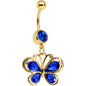 Navy Blue Gem Gold PVD Burst of Color Butterfly Dangle Belly Ring