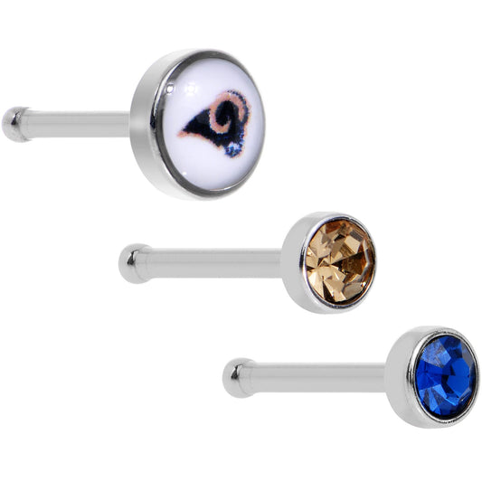 20 Gauge Licensed NFL Los Angeles Rams Logo Nose Bone 3 Pack Set