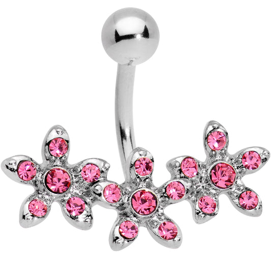 Pink Gem Triple Flower Belly Ring