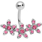 Pink Gem Triple Flower Belly Ring