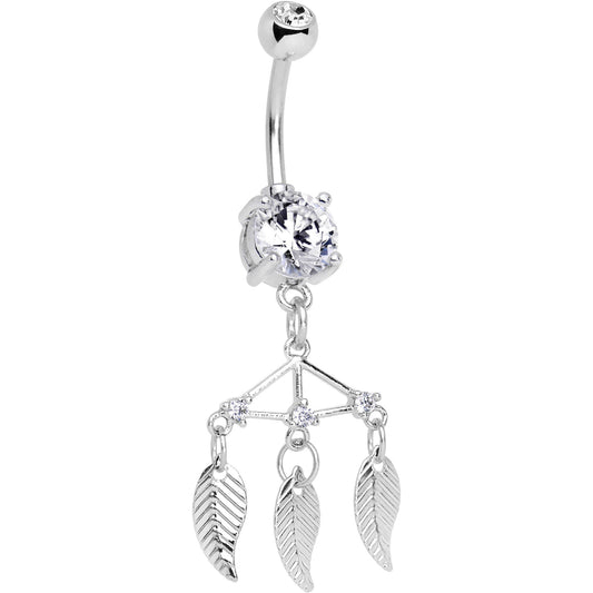 Clear CZ Gem Free Spirit Feather Dangle Belly Ring