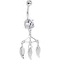 Clear CZ Gem Free Spirit Feather Dangle Belly Ring