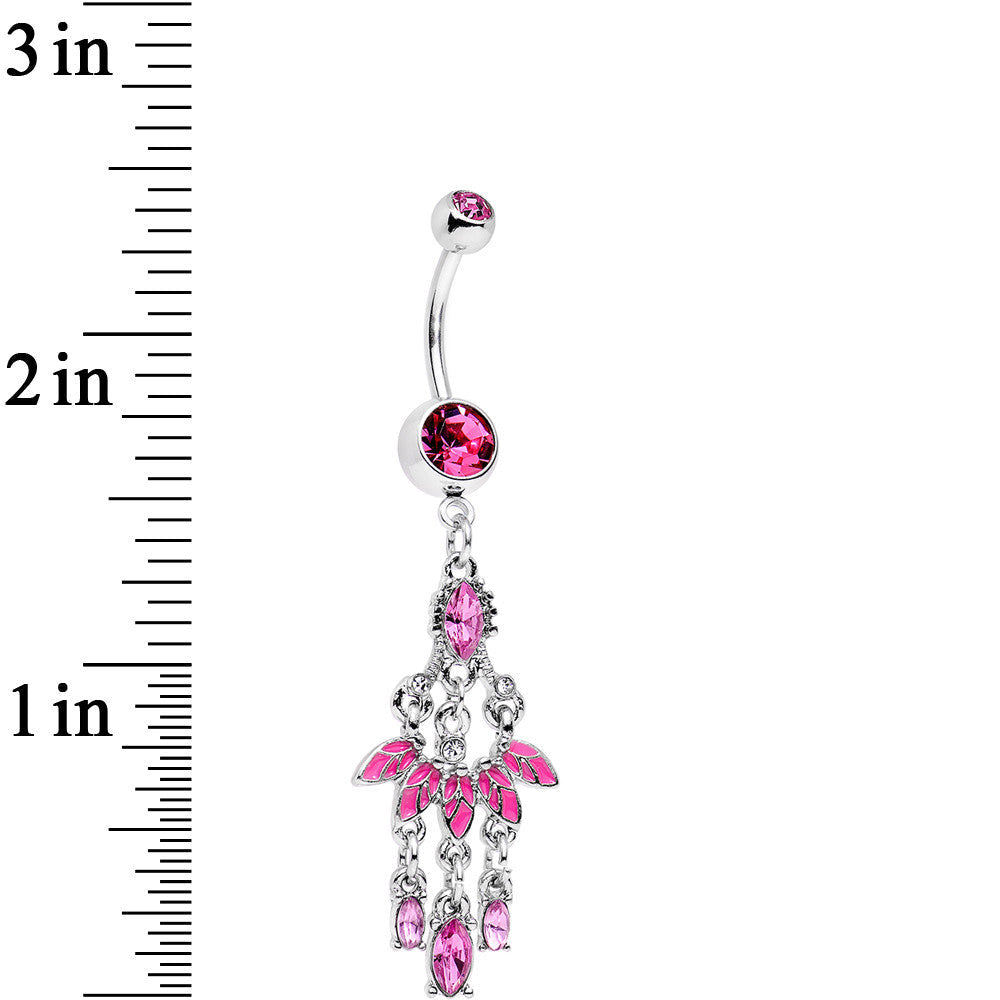 Pink Gem Party Ready Fan Chandelier Dangle Belly Ring