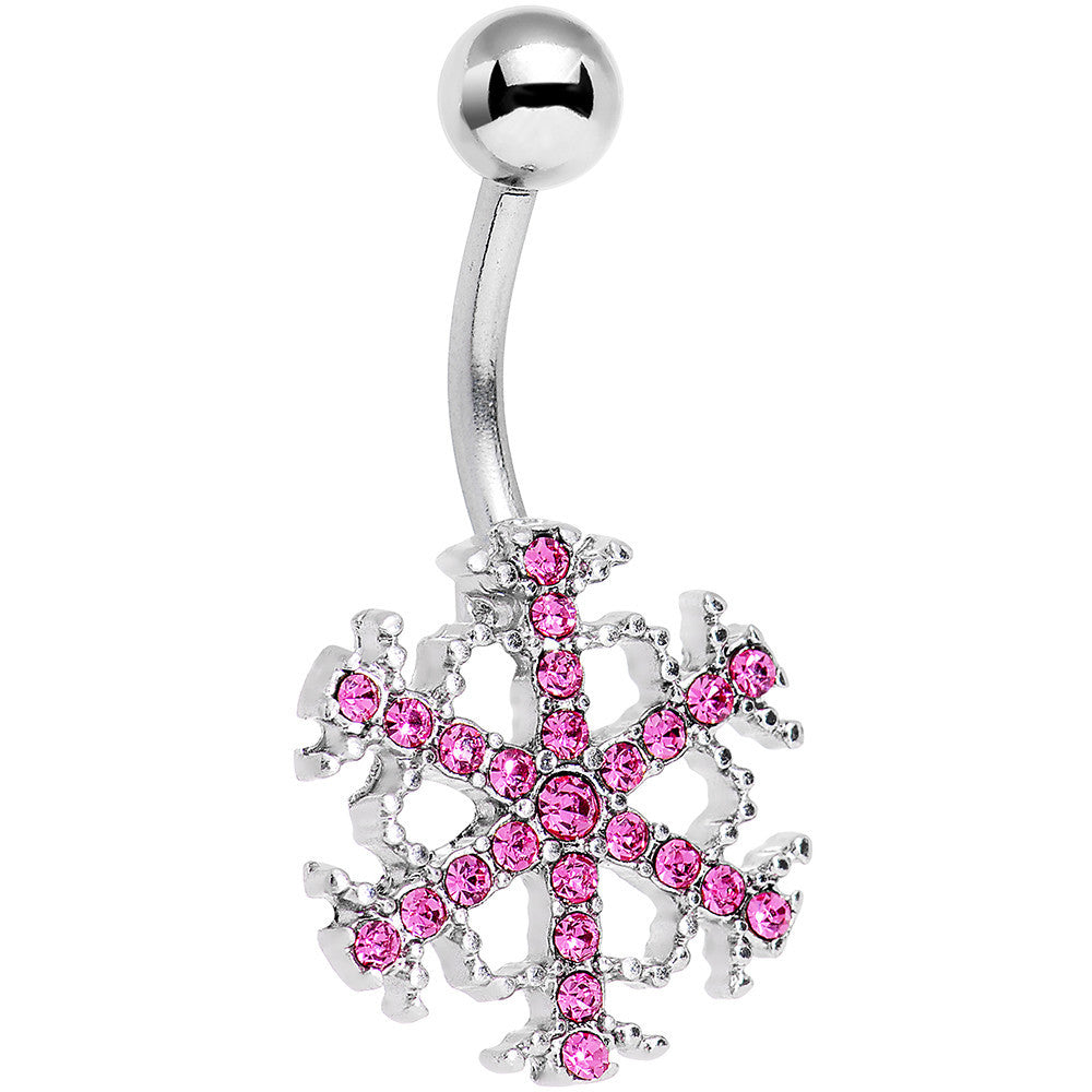 Pink Gem Wonderful Winter Snowflake Belly Ring