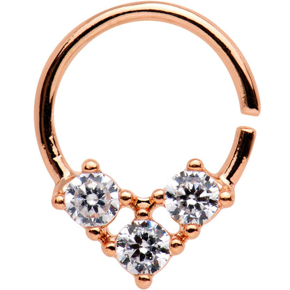 16 Gauge Clear CZ Rose Gold Tone Triple Triangle Circular Ring